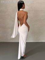 【hot】☂☌❆  Hugcitar Halter Shoulder Backless Draped Prom 2023 Outfit Birthday