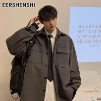 EERSHENSHI ขนส่งสินค้าแจ็คเก็ตผู้ชายฤดูใบไม้ร่วงแฟชั่นแบรนด์หลวมแจ็คเก็ตแบบสบายๆ Ins แนวโน้มสไตล์ฮ่องกงที่เรียบง่ายอเนกประสงค์วัยรุ่นด้านบน