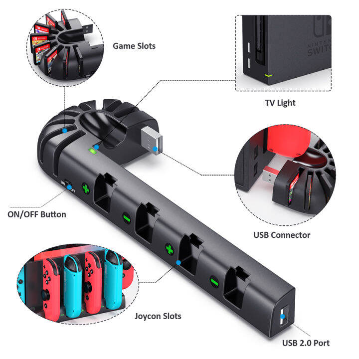 ใหม่4พอร์ตตัวควบคุมjoy-con-chargerแท่นชาร์จstation-คอนโซลเปลี่ยนผู้ถือ8การ์ดเกมsoltsสำหรับnintendo-switch