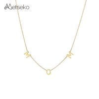 Metiseko 925 Sterling Silver MOM Letter Choker Necklace Plated 14K Gold Chain Minimalist &amp; Versatile Style For Mothers Day Gift