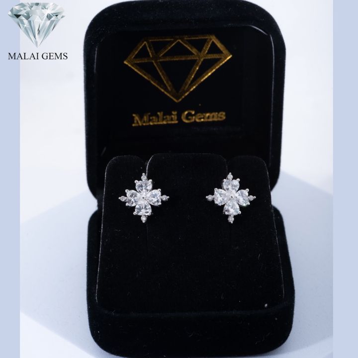 malai-gems-ต่างหูเพชร-เงินแท้-silver-925-เพชรสวิส-cz-เคลือบทองคำขาว-รุ่น-155-e016-36แถมกล่อง-ต่างหูcz-ต่างหูเงินแท้-ต่าง