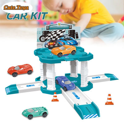 【Cute Toys】 Cars Toy Set Portable Parking Lot Rail Car Model Assembled Kit For Children Kid
