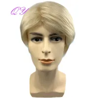 QY Hair Short Blonde Straight Men Wigs High Temperature Fiber Synthetic Cosplay Daily Use Hair Wigs Wig  Hair Extensions Pads