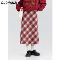 DUOHANZI ฤดูใบไม้ร่วงและฤดูหนาวขนสัตว์ S-5xl เดรสสีแดงคริสต์มาสและปีใหม่