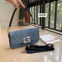 GUESS New Fashion Casual High Quality Personalized Printed Letter Baguette Denim One Shoulder Diagonal Bag