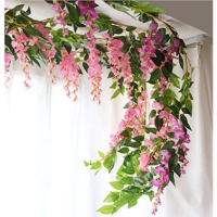 1PC Artificial Flowers Silk Wisteria Garland Artificial Wisteria Silk Hanging Flower for Home Garden Outdoor Ceremony Wedding Arch Floral Decor 1 Bundle