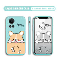 เคสโทรศัพท์สำหรับ OPPO Reno10 Pro 5G การ์ตูนรูปสุนัขน่ารัก Corgi ปลอกซิลิโคนของเหลวทรงสี่เหลี่ยมดั้งเดิมเคสป้องกันทนแรงกระแทกกล้องคลุมทั้งหมด