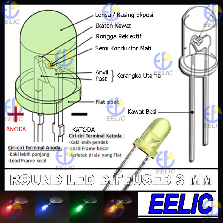 gør ikke Lav et navn klasselærer EELIC LED-D3MM isi 5 Pcs Round led diffused 3 mm light emitting diode 2  kawat anoda katoda | Lazada Indonesia