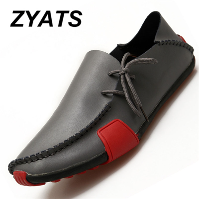ZYATS รองเท้าส้นเตี้ยสำหรับใส่ขณะขับรถหนังวัวผู้ชายใหม่รองเท้าขนาดใหญ่ลำลองผู้ชายสีเทา38-47