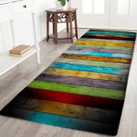 Wood Grain Kitchen Long stripe Mat Home Entrance Doormat Bedroom Hallway Anti-slip Floor Rugs 3D Flannel Water Absorption Car