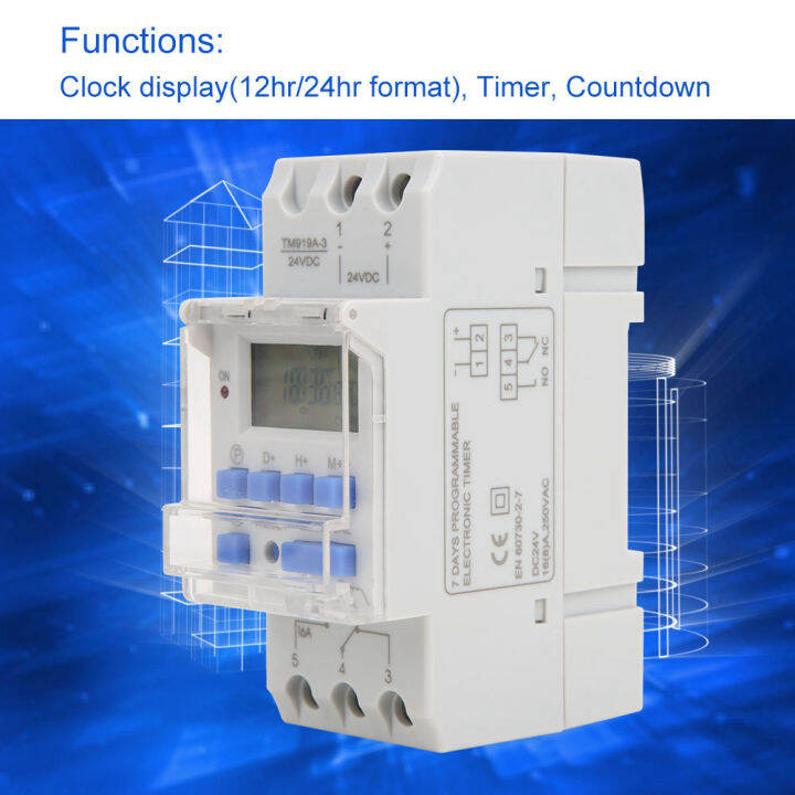 สวิตช์นาฬิกาดิจิตอล-lcd-7วันตั้งโปรแกรมได้-tm919a-3-24v-dc-16a