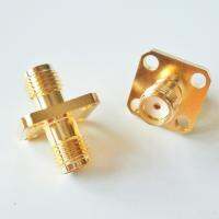 SMA 2 Dual Female Connector SMA Female To SMA Female Plug 4 Hole Flange Panel Mount Same length Gold Brass RF Coaxial Adapters Electrical Connectors