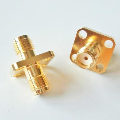 SMA 2 Dual Female Connector SMA Female To SMA Female Plug 4 Hole Flange Panel Mount Same length Gold Brass RF Coaxial Adapters Electrical Connectors
