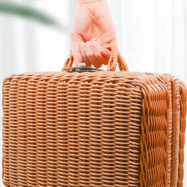 retro-imitation-rattan-picnic-basket-woven-suitcase-photography-props-home-decoration-storage-brown