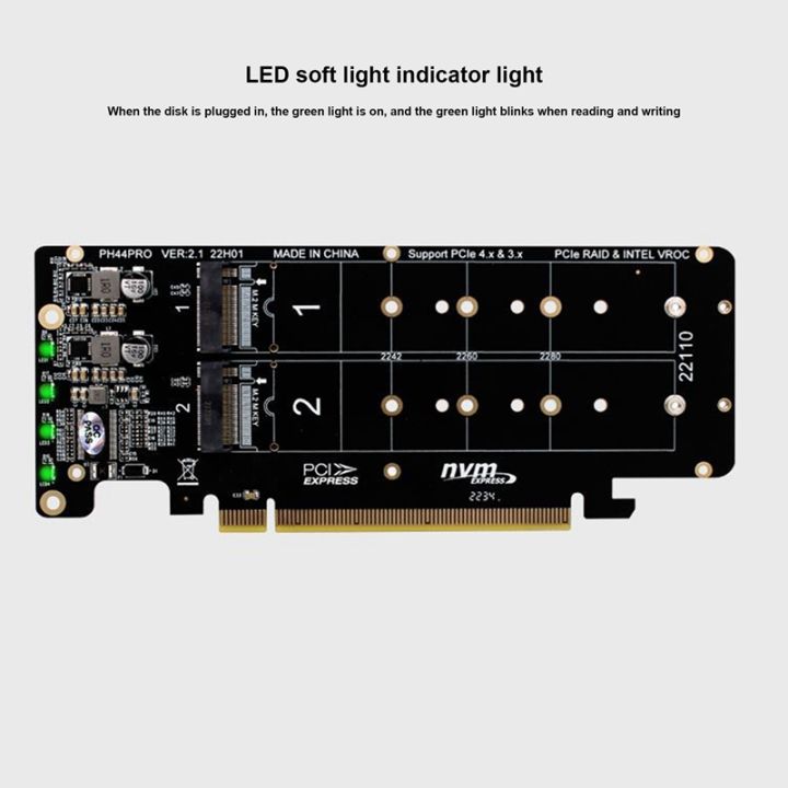 pcie-x16-to-m-2-m-key-nvmex4-ssd-2u-server-riser-card-double-sided-4-disk-nvme-raid-pci-ex16-split-card