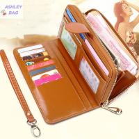 ASHLEY เคสกระเป๋าสตางค์ใส่นามบัตรซิปหนัง PU ความจุขนาดใหญ่ลำลองหรูหราสำหรับผู้หญิงสไตล์เกาหลียาวกระเป๋าคลัตช์เหรียญกระเป๋าสตางค์หนัง