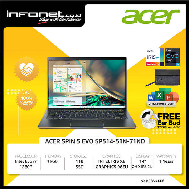 ACER SPIN 5 EVO SP51451N71ND EVO i7 1260P 16GB 1TB 14