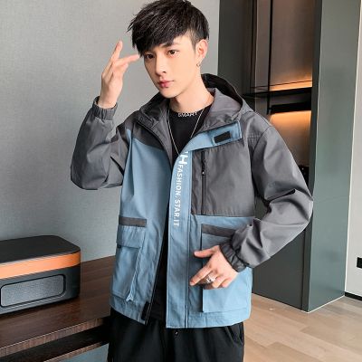 [COD] Mens 2022 spring and autumn new color-block hooded jacket mens casual with a hair