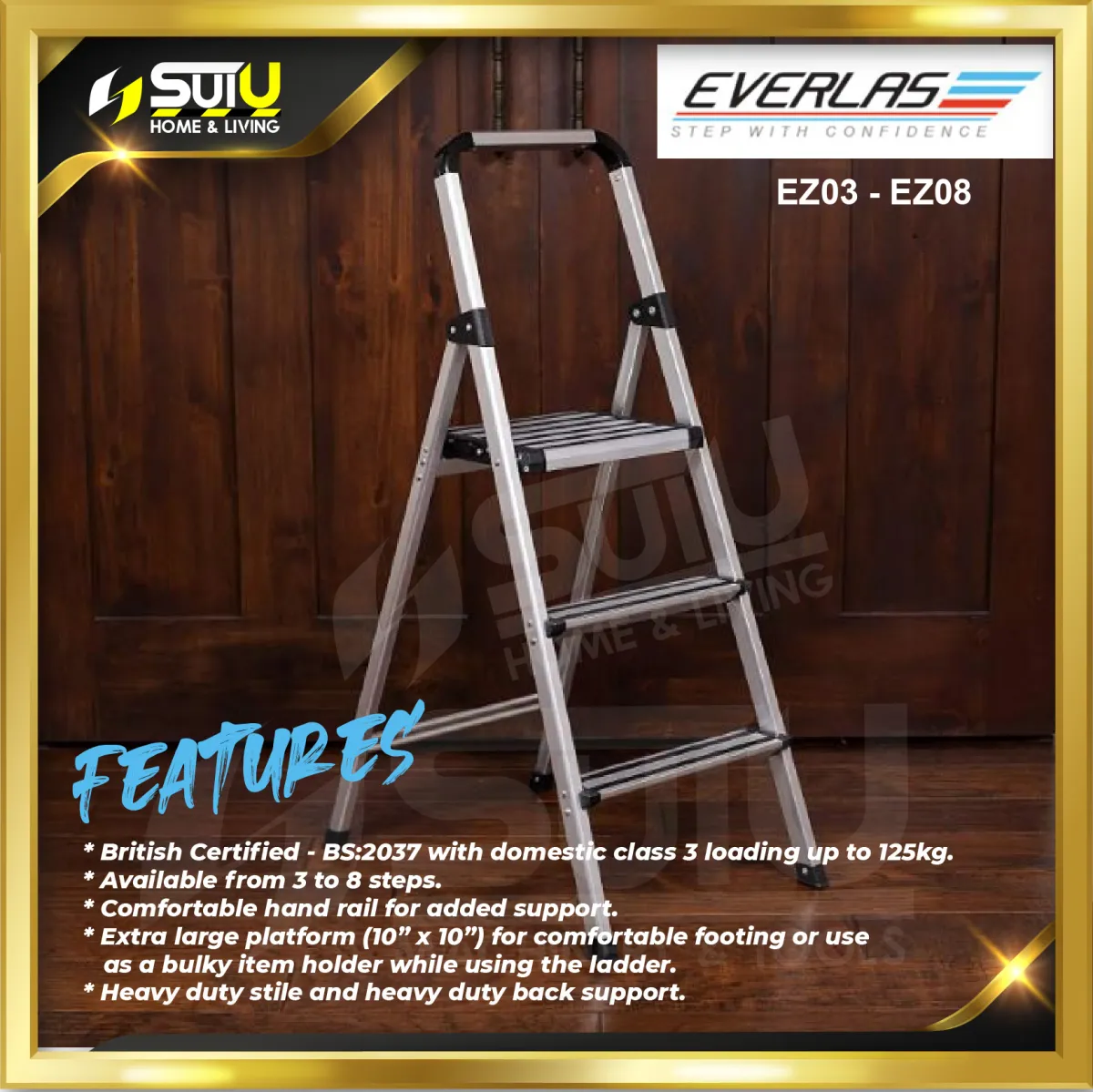 EVERLAS EZ03 Steps 1100MM EZ-Series Aluminum Platform Ladder Ladder ...