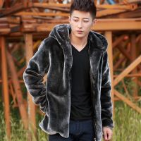 แฟชั่นฤดูหนาว Mens Faux Fur Mink Fur Coat สั้นสีเทา Hooded Coat Warm Overcoat ผู้ชาย Fluffy Plush Coat ชาย Plus ขนาด Xxxl 4Xl