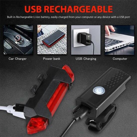 Bike bicycle light usb led rechargeable set mountain cycle front back - ảnh sản phẩm 5