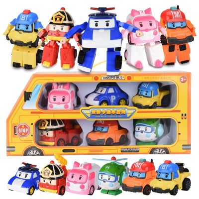 6Pcs Poli Car Transform Vehicle Robot Toy Cartoon Anime Poli Amber Roy Action Figure Birthday Gift For Kids Toys Children