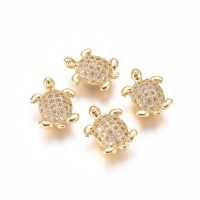 1pc Brass Micro Pave Clear Cubic Zirconia Beads Tortoise Golden 11x9x4mm Hole: 1.2mm