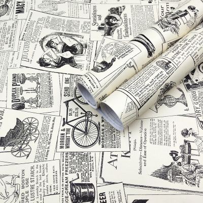 Vintage Newspaper Peel and Stick Wallpaper Decorative Wall Sticker Waterproof Vinyl Self Adhesive Shelf Drawer Liner Home Decor