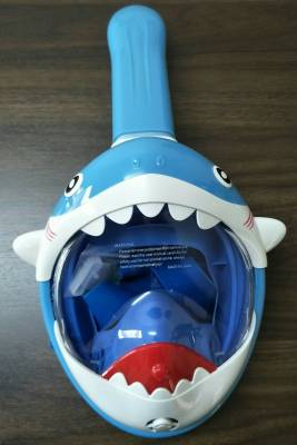 หน้ากากดำน้ำแบบเต็มหน้าเด็กไซส์ XS หน้าปลาฉลาม สีฟ้า #สำหรับเด็ก #เด็กใส่ดำน้ำ #Full face