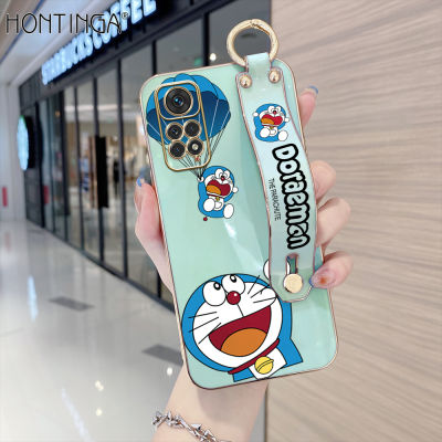 (มีสายรัดข้อมือ) hontinga เคสโทรศัพท์สำหรับ Xiaomi Redmi,เคสมือถือ TPU นิ่มเคลือบโครเมียมหรูหราลายการ์ตูนโดราเอมอนสำหรับ Xiaomi Redmi Note 11 Pro + 5G Note 11G Note 11S 4G 5G เคสยางกันเหยื่อกระแทกสำหรับเด็กผู้หญิง