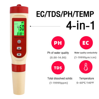 4 In 1 PH TDS EC Temperature Meter Tester PH Pocket การทดสอบคุณภาพน้ำสำหรับน้ำดื่ม Hydroponic Aquariums