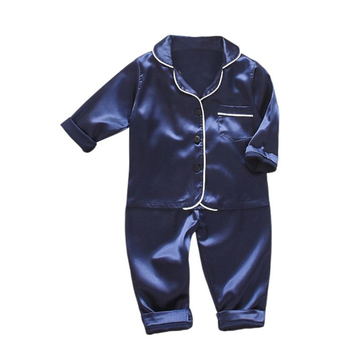 childrens-pajamas-set-toddler-boys-girls-ice-silk-satin-solid-color-top-pants-set-baby-suit-kid-clothes-home-wear-kid-pajamas