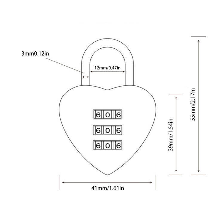 ตัวล็อกกระเป๋าเดินทาง3ตัวเข้ารหัสกระเป๋าสตางค์ขนาดเล็กหัวใจน่ารักป้องกันกระเป๋าเดินทางที่ล๊อคแบบใส่รหัสตัวเลข