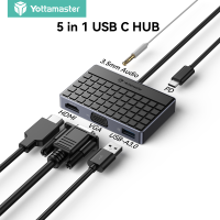 Yottamaster USB Type C 7 In 1ฮับ USB-C เป็น4K HDMI/VGA/เครื่องอ่านการ์ด/เสียง/100W อะแดปเตอร์ PD