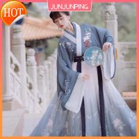 Hanfu ชุดเดรสยาวของผู้หญิงกระโปรงเอวเครื่องแต่งกายโบราณสไตล์จีนชุดจีนใต้กระโปรงมีสายคล้องคอ Hanfu โบราณ