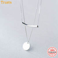 Trustdavis 100 925 Solid Real Sterling Silver Double Layer Round Bent Short Necklace Gift For Women Girl Teens DA368