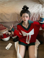 Jumper Knit Woman Sweater winter 2021 Christmas girl sweet cool cute bow polo collar red Pullovers Knitted Top female