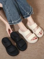 Genuine leather thick-soled bread sandals and slippers [Chunyuan Gaodashang] light soft elastic and comfortable height-increasing sandals for women 【QYUE】