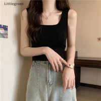 Littlegroot [2023 new HOT FASHION] เสื้อชั้นในสตรีสีทึบคอสี่เหลี่ยมฤดูร้อนเสื้อกล้ามเปลือยหลังแขนกุดเซ็กซี่