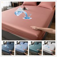 Bonenjoy 1 pc Waterproof Fitted Sheet Solid Color Plain Dyed Bed Sheet with Elastic Single/Queen/King Size Waterproof Bed Linen