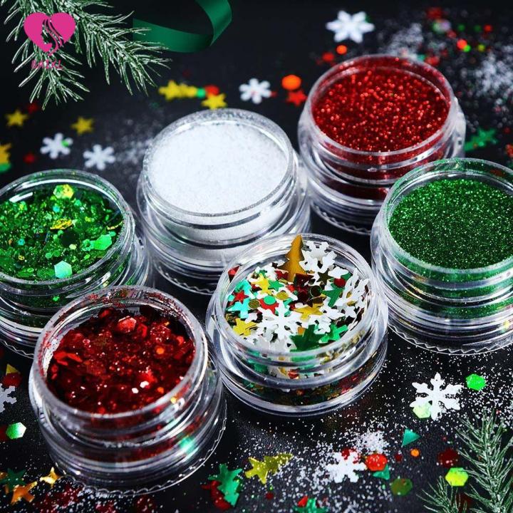 6pcs/set Aurora White Sequins Nail Art Glitter Powder Dust Flakes Decoration