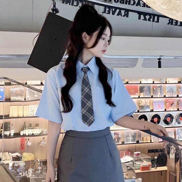 College style tie shirt short sleeved female Japanese Hong Kong