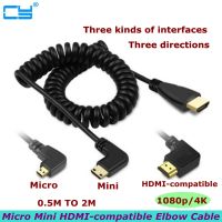 2m HDMI-compatible to Right &amp; Left Angle Mini HDMI &amp; HDMI &amp; Micro HDMI male to Male Stretch Spring Curl Flexible Cable V1.4 DSLR Wires  Leads Adapters