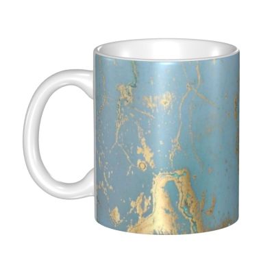 DIY Turquoise Gold Sparkling Luxury Marble Gemstone Art Ceramic Mugs Custom Coffee Cups Creative Gift
