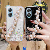 Phone Case เคส OPPO A58 4G เคสซิลิโคนนิ่มลายท้องฟ้าประดับดาวระยิบระยับพร้อมปลอกสายรัดข้อมือสร้อยข้อมือไข่มุก OPPOA58 2023