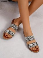 ?☃ Womens shoes 2023 spring and summer new leopard print large size womens European outerwear sandals slippers flat