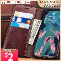 [Woo Fashion Case] Musubo เคสหนังแท้สำหรับ iPhone 11 Pro Max ฝาปิดแบบพับสุดหรู12 Funda 8 Plus 7