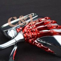 1Pair Red Skeleton Skull Hand Claw Motorcycle Rearview Side Mirror Fit for Harley Honda Suzuki Kawasaki Mirrors