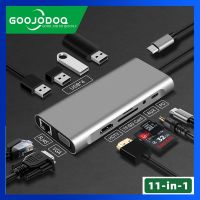 เคส GOOJODOQ USB ประเภท C Hub 11ใน1 RJ 45 Connector สาย VGA จอแสดงผล HDMI 4K Lan Ethernet HDTV PD TF Card การ์ด SD AUX 3.5มม.