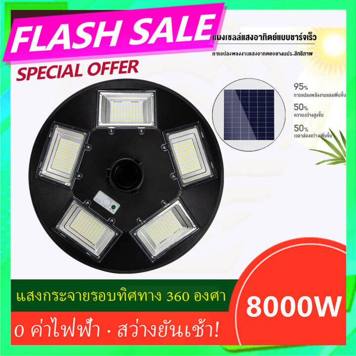 สว่างยันเช้า-ไฟสนาม-โซลาร์เซลล์-8000w-ufo-ไฟถนน-โคมไฟถนน-ไฟพลังงานแสงอาทิตย์-led-แสงสีขาว-โคมไฟโซล่าเซล-โคมไฟติดผนัง-solar-light